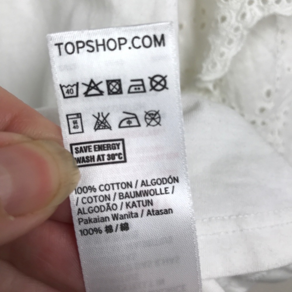 TOPSHOP White Eyelet Double Layer Sleeve Tee Shirt - Picture 14 of 15